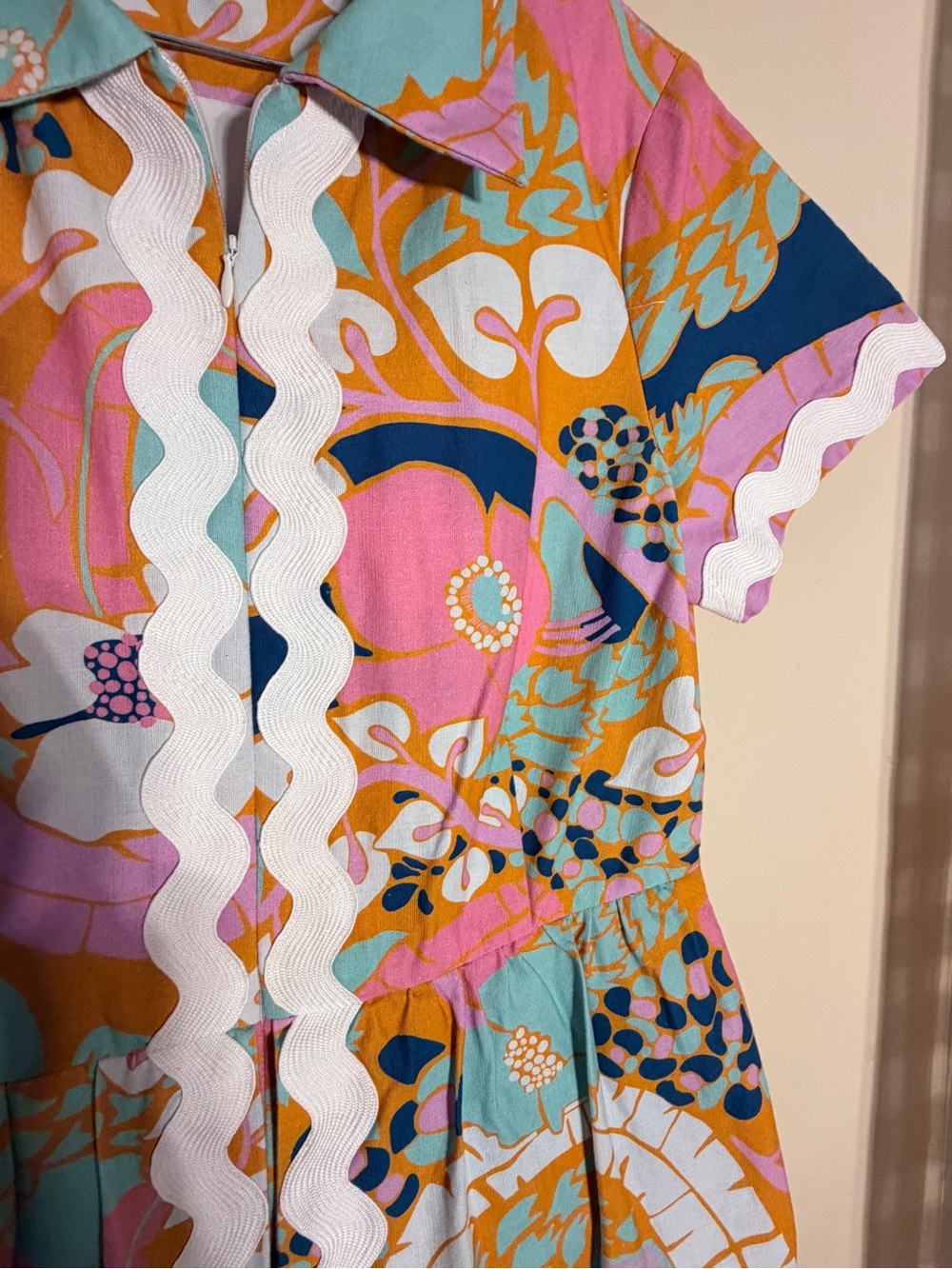 CK Bradley Medium Ric Rac Trim Floral Wide Leg Jumpsuit Resort Palm Beach